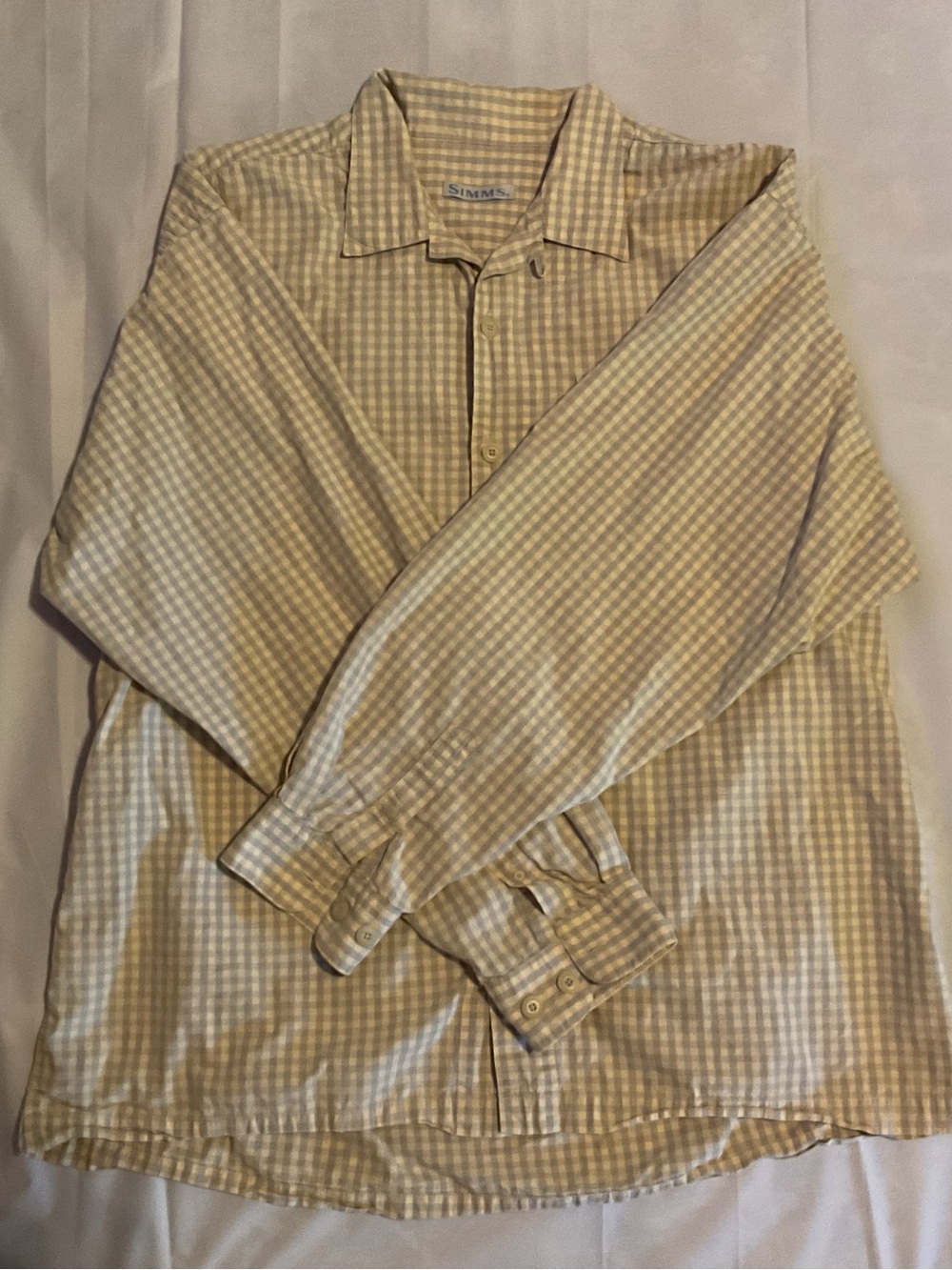 Simms Men's light Yellow and Gray Gingham Button-Down Shirt